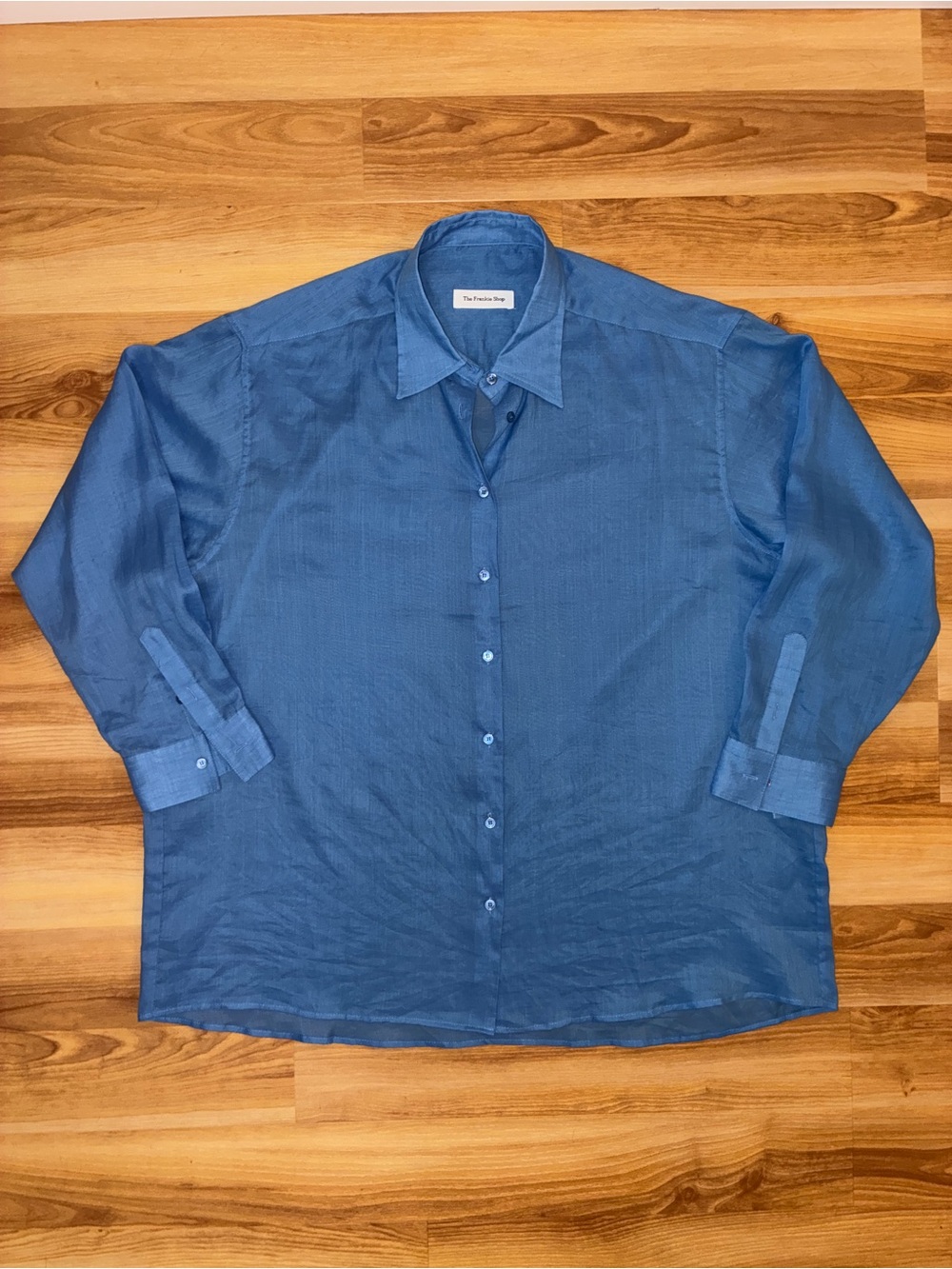 The Frankie Shop Blue Marine Linen Button Down Shirt - Picture 5 of 7